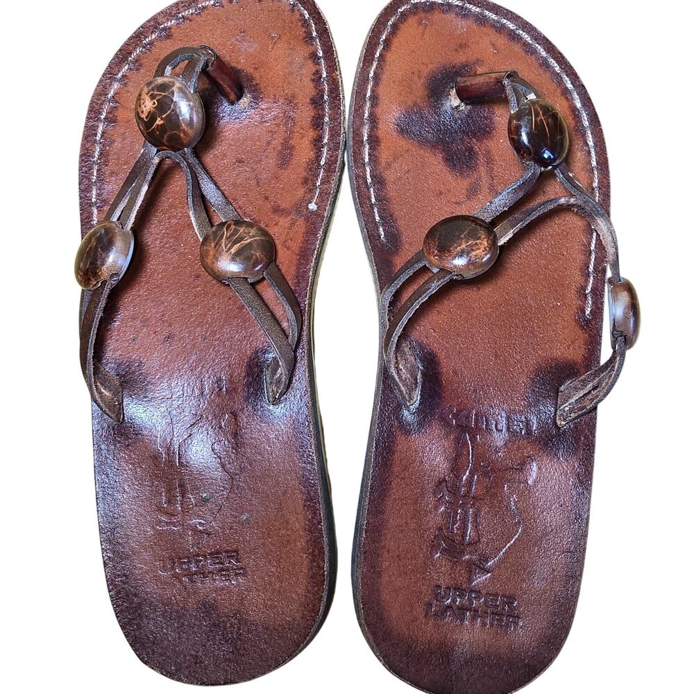 Camel Brand Leather Flip Flop Sandals Womens Size 7 Brown Made in Jerusalem